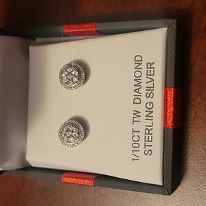 Sterling Silver and Diamond Earrings. 1/10 CT. NWT and Gift Box.